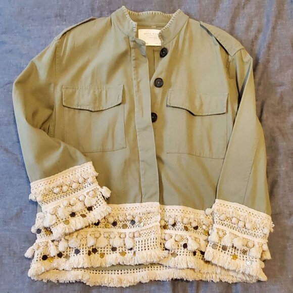 ZARA green jacket with fringe, size L - Picture 1 of 5